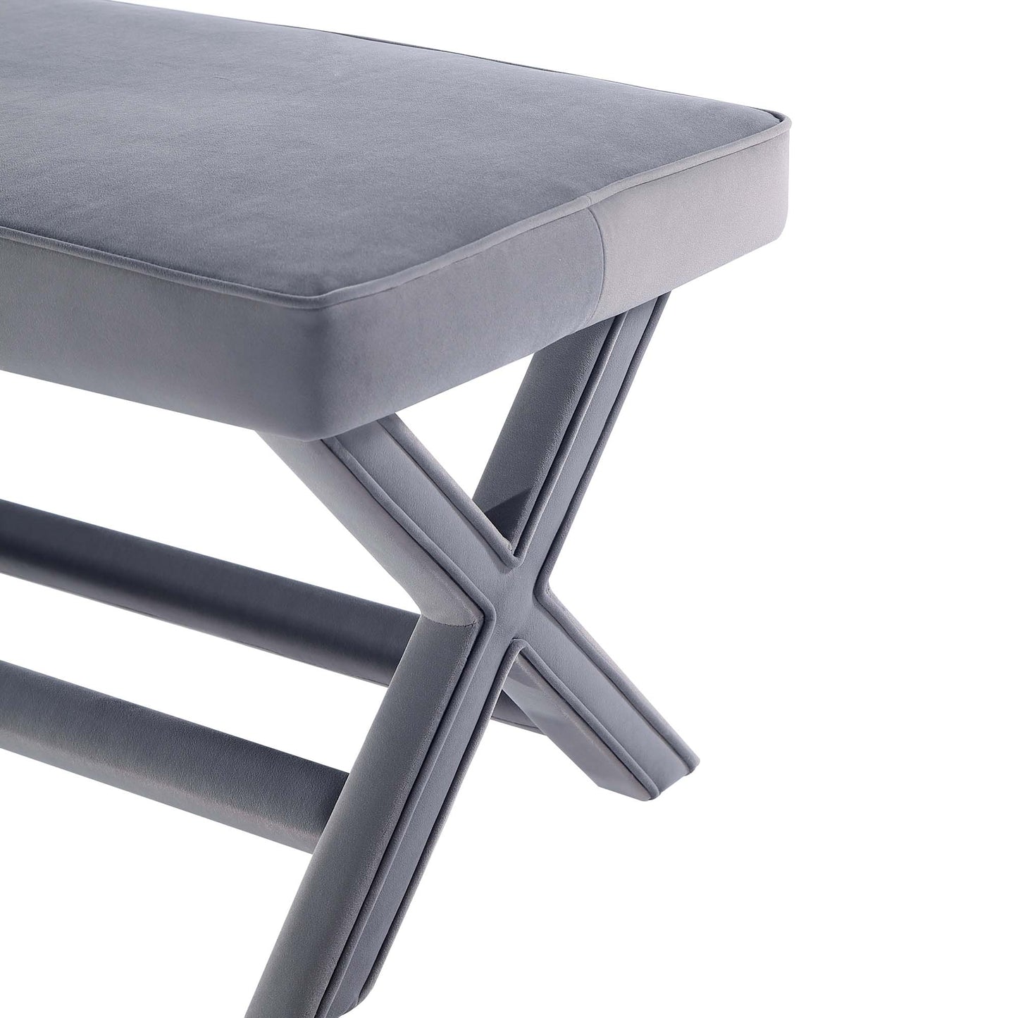 Manhattan Comfort Abigail Mid-Century Modern Velvet Upholstered Bench in Grey- OT005-GY