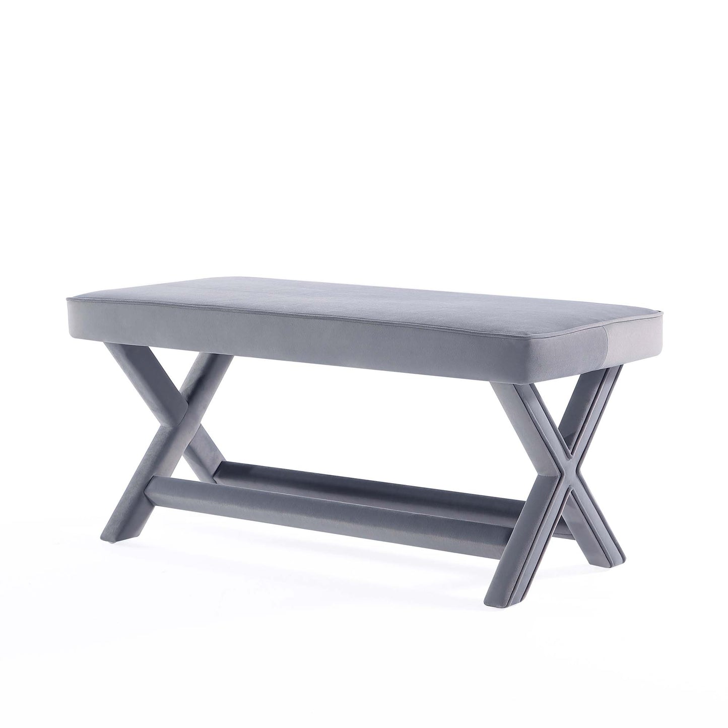 Manhattan Comfort Abigail Mid-Century Modern Velvet Upholstered Bench in Grey- OT005-GY