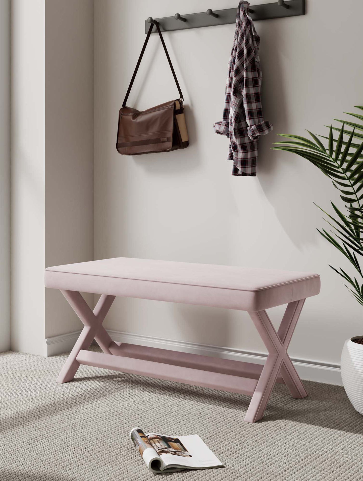 Abigail Mid-Century Modern Upholstered Velvet Accent Bench for Entryway & Bedroom
