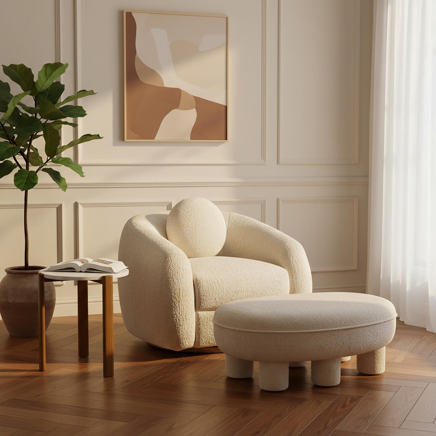 Tribeca Mid-Century Modern  Chenille Accent Ottoman in Cream OT1629-1