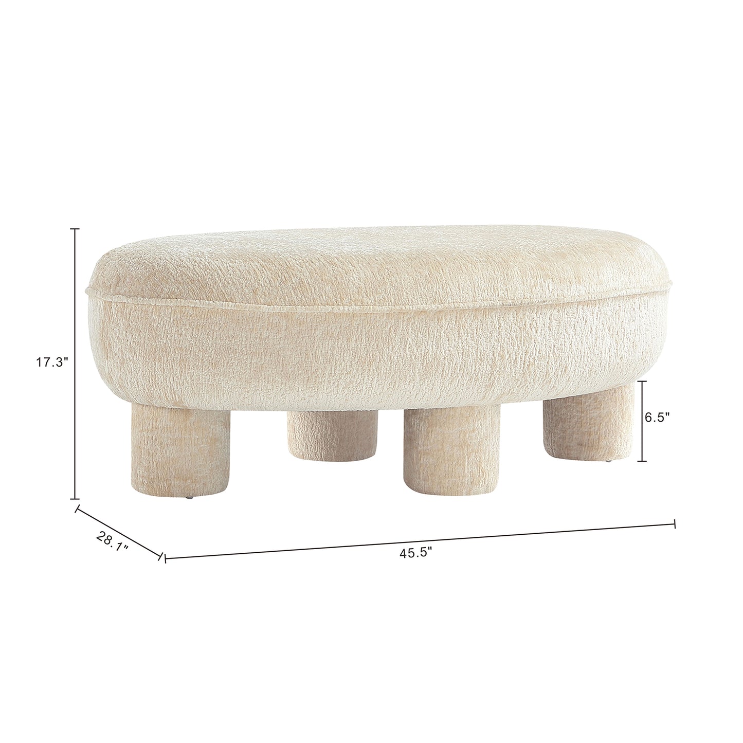Tribeca Mid-Century Modern  Chenille Accent Ottoman in Cream OT1629-1