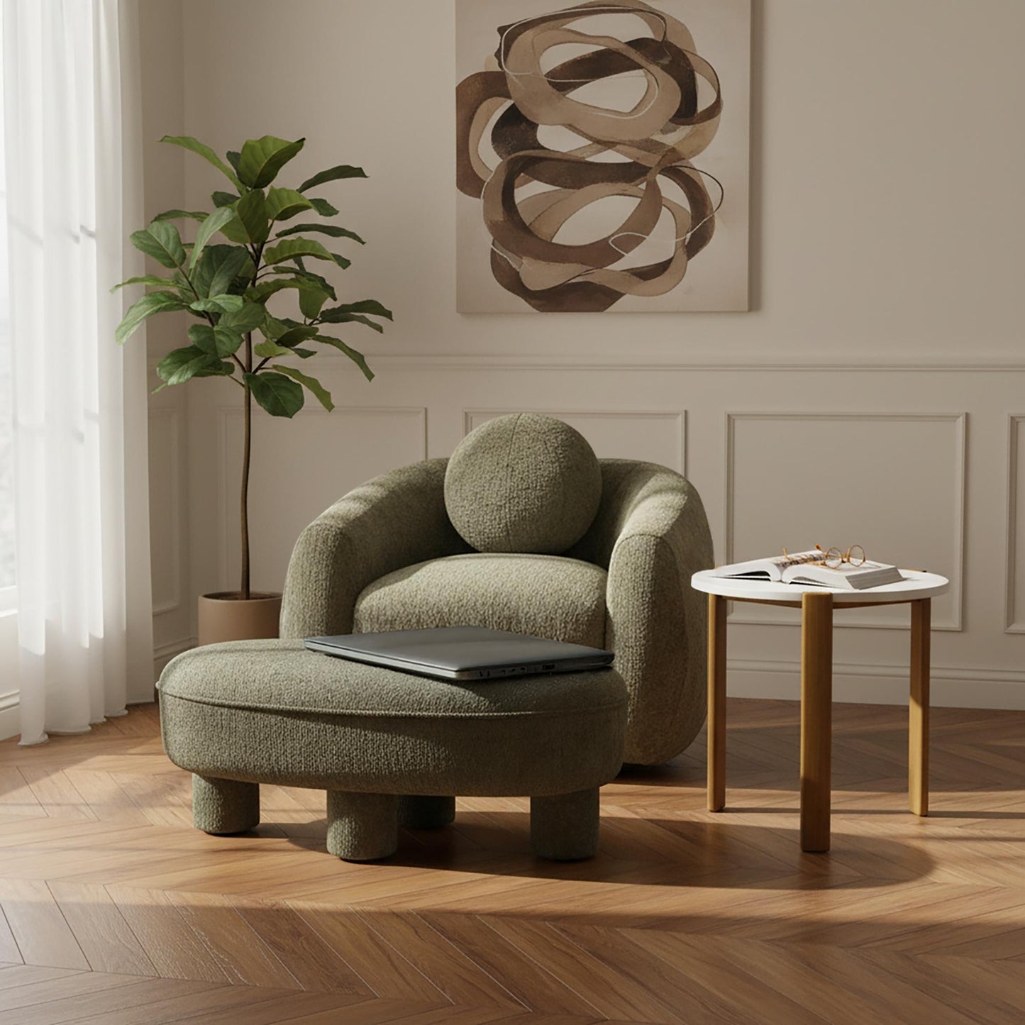 Tribeca Mid-Century Modern Chenille Accent Ottoman in Olive Green OT1629-2