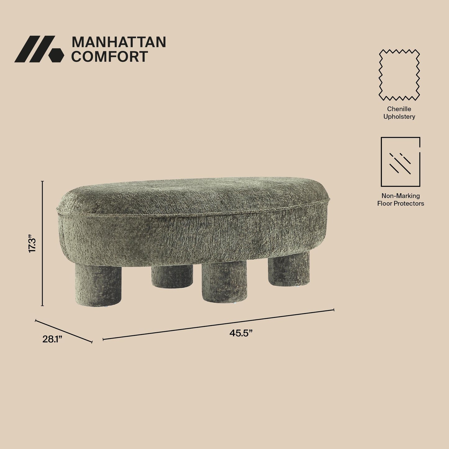 Tribeca Mid-Century Modern Chenille Accent Ottoman in Olive Green OT1629-2