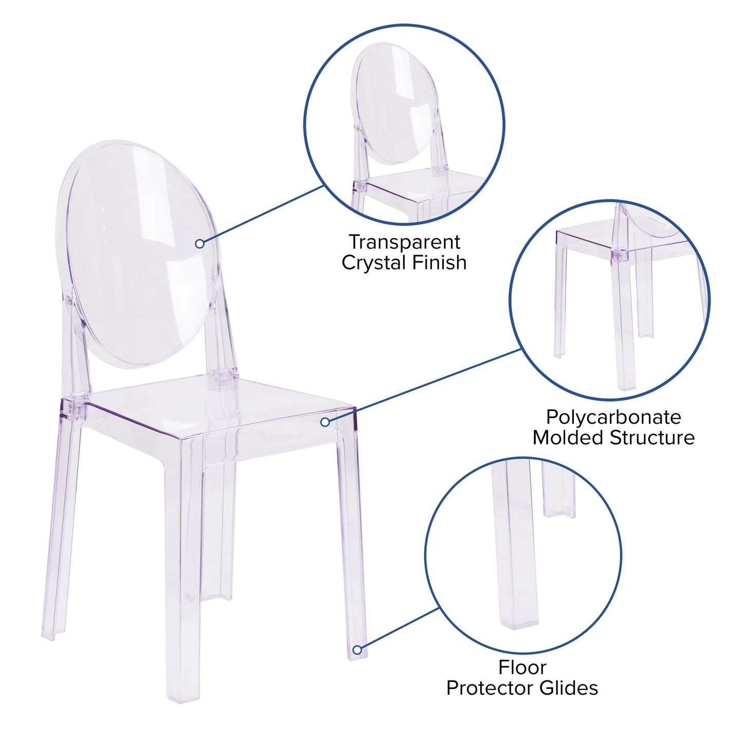 Revna Ghost Chair with Oval Back in Revna Transparent Crystal Transparent Crystal