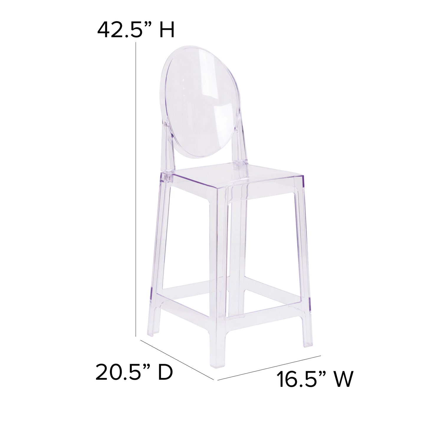 Revna Ghost Counter Stool with Oval Back in Revna Transparent Crystal Transparent Crystal OW-GHOSTBACK-24-GG