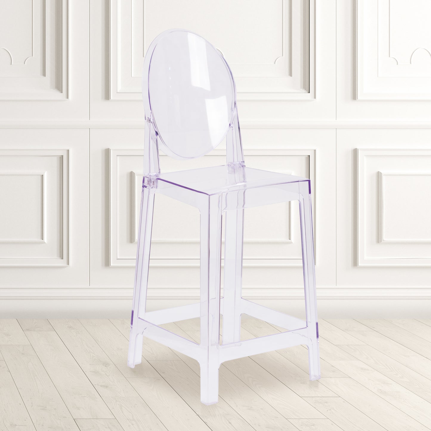 Revna Ghost Counter Stool with Oval Back in Revna Transparent Crystal Transparent Crystal OW-GHOSTBACK-24-GG