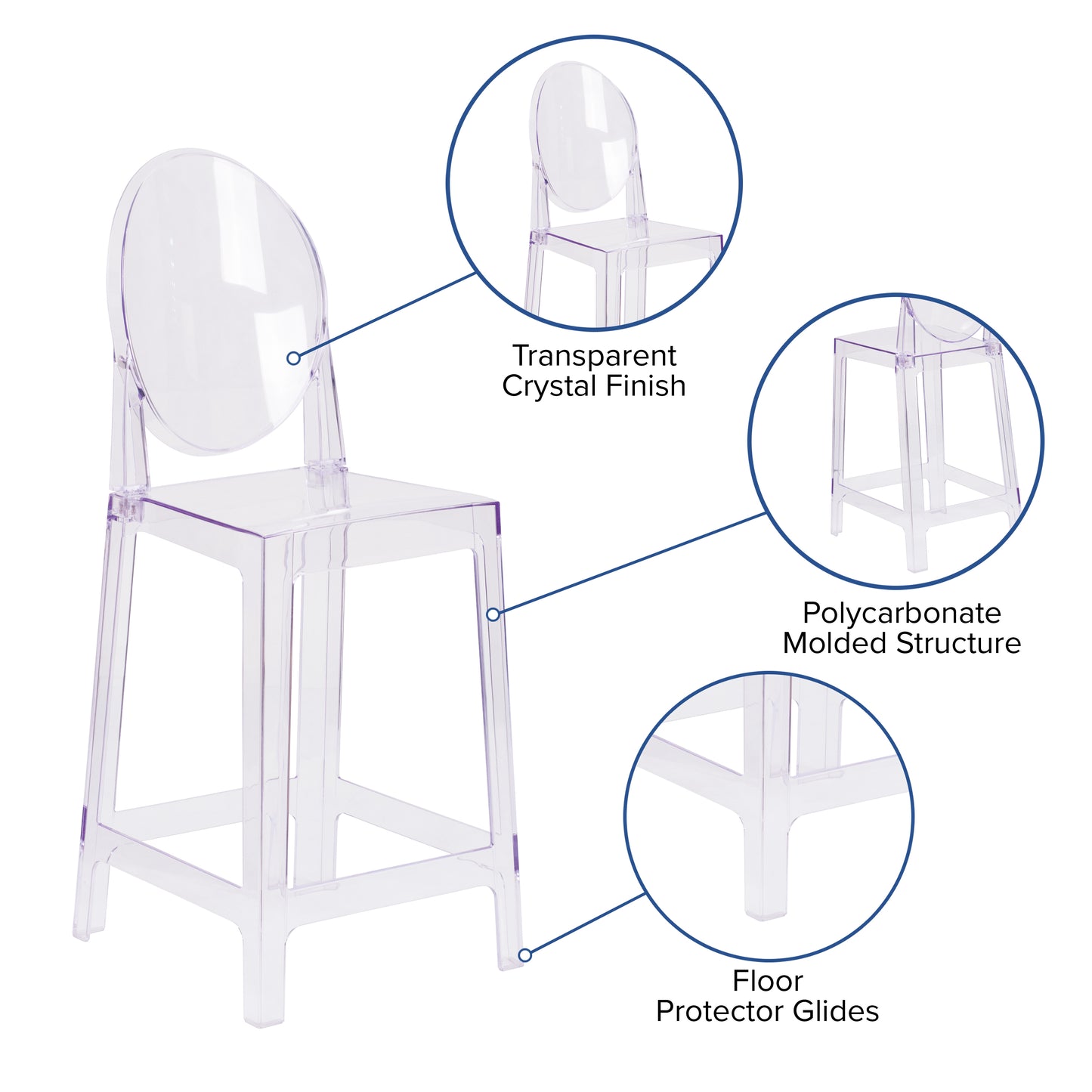 Revna Ghost Counter Stool with Oval Back in Revna Transparent Crystal Transparent Crystal OW-GHOSTBACK-24-GG
