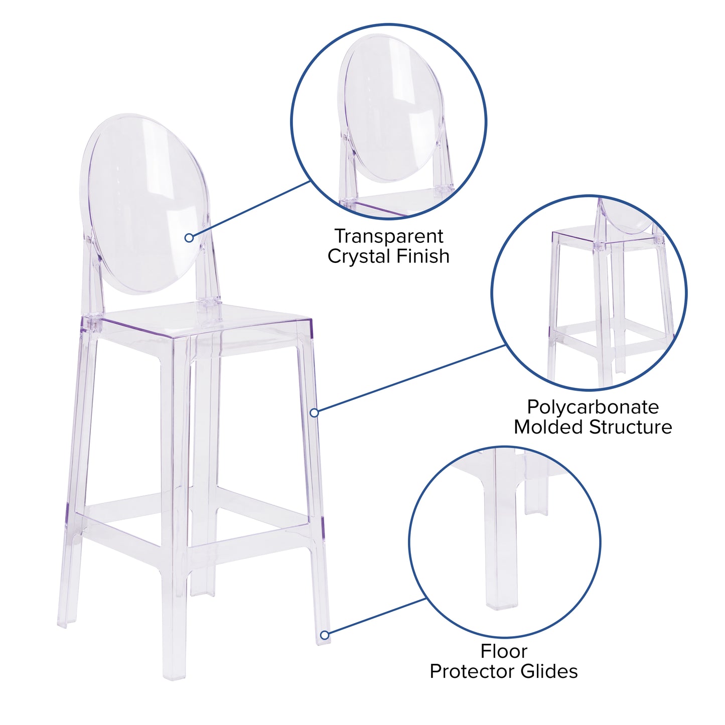 Revna Ghost Barstool with Oval Back in Revna Transparent Crystal Transparent Crystal