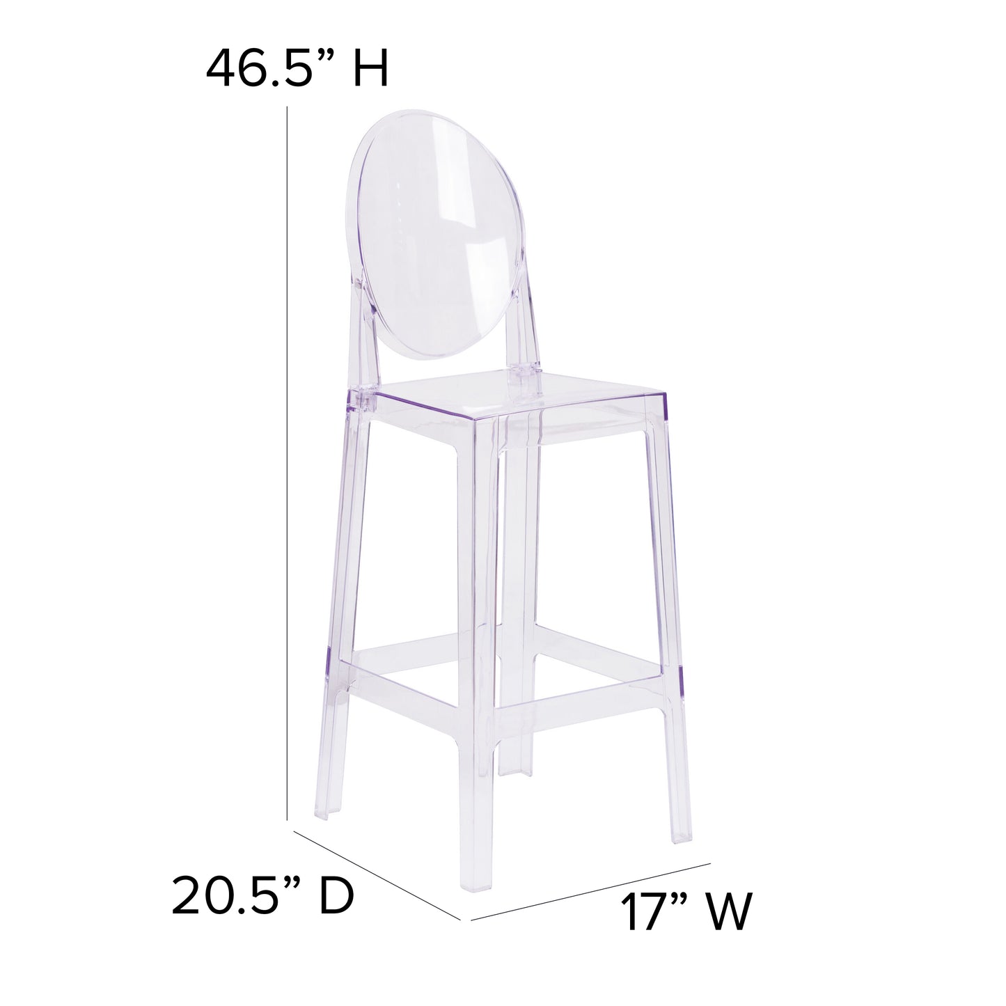 Revna Ghost Barstool with Oval Back in Revna Transparent Crystal Transparent Crystal