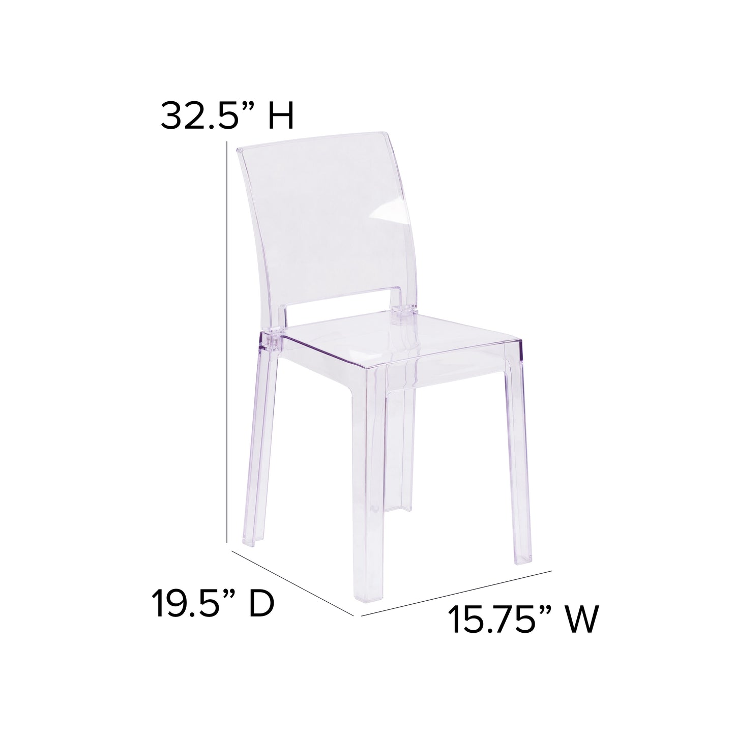 Emilie Ghost Chair with Square Back in Transparent Crystal Transparent Crystal