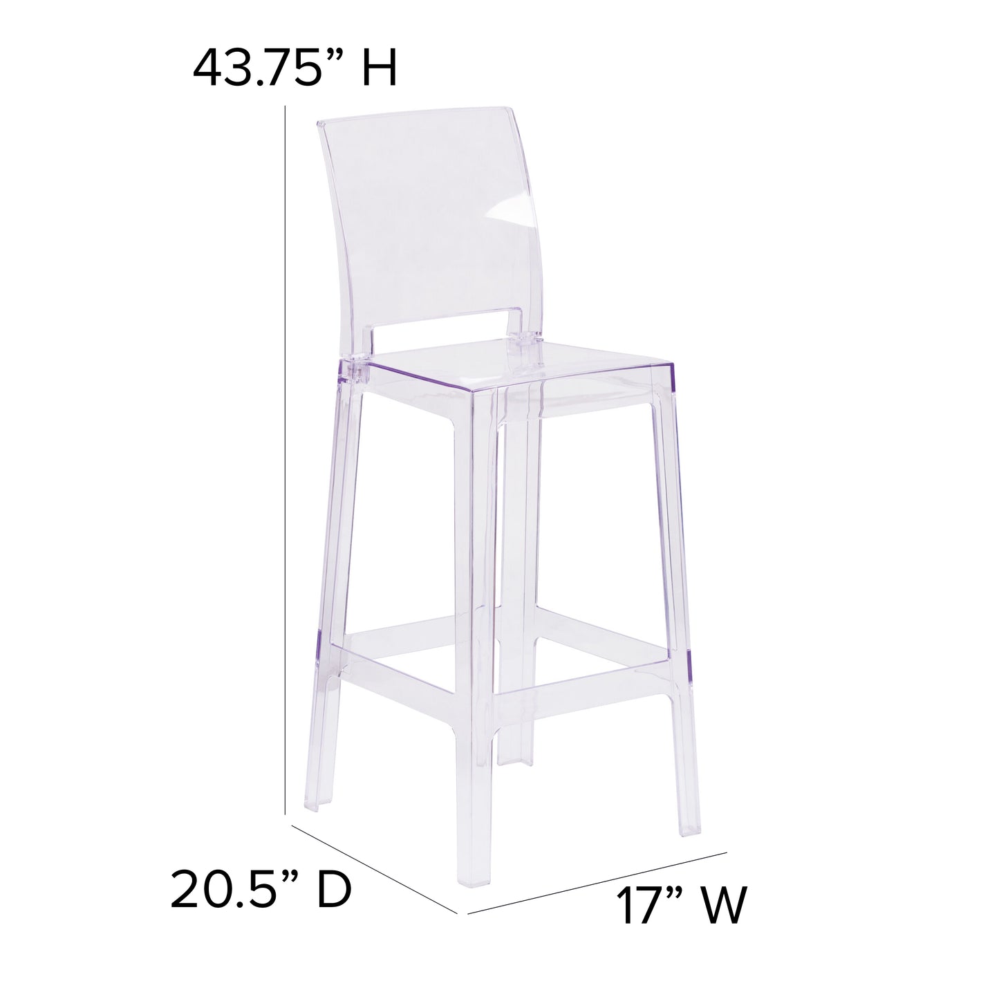 Emilie Ghost Barstool with Square Back in Transparent Crystal Transparent Crystal
