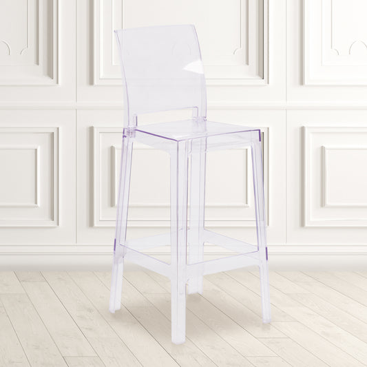 Emilie Ghost Barstool with Square Back in Transparent Crystal Transparent Crystal