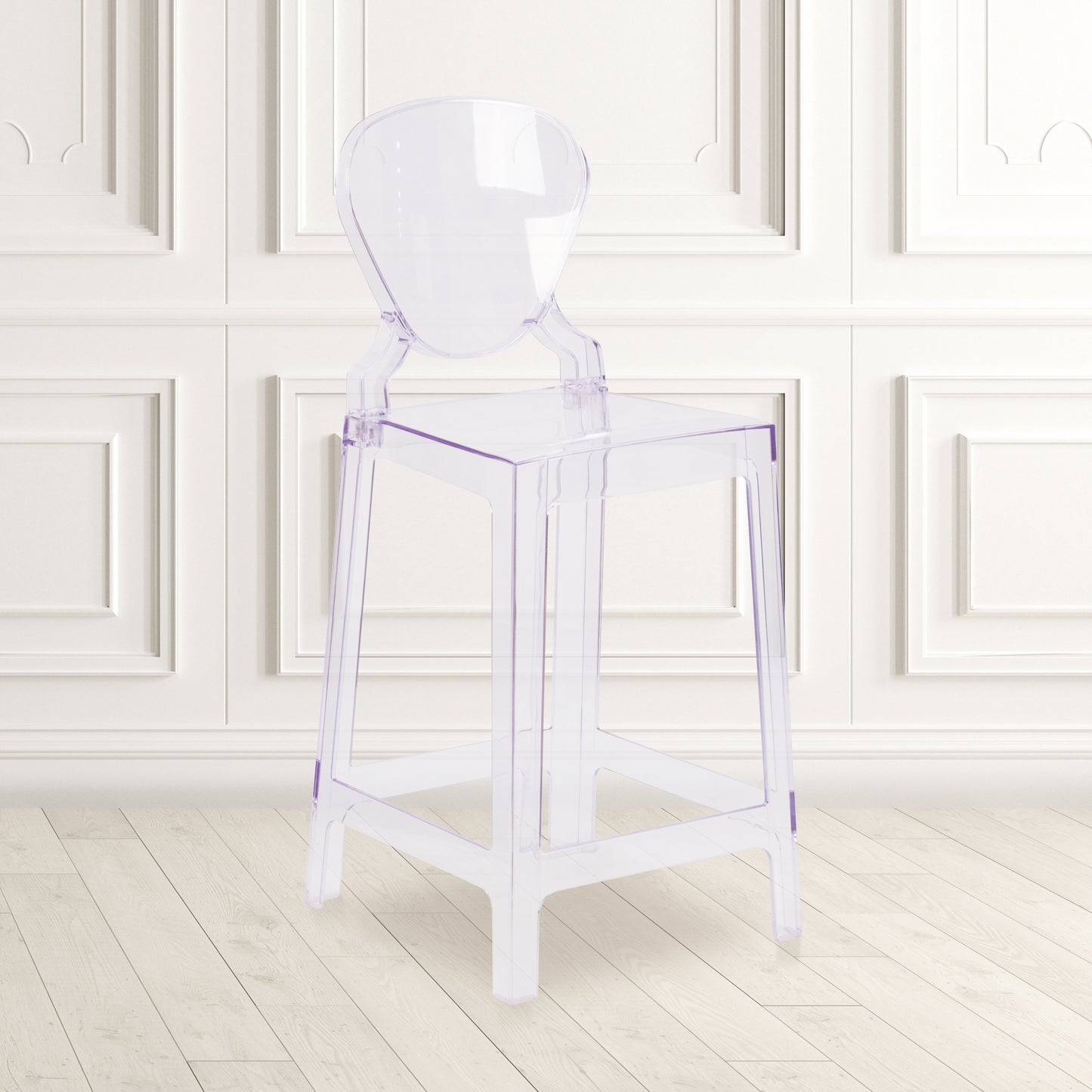 Theo Ghost Counter Stool with Tear Back in Transparent Crystal Transparent Crystal