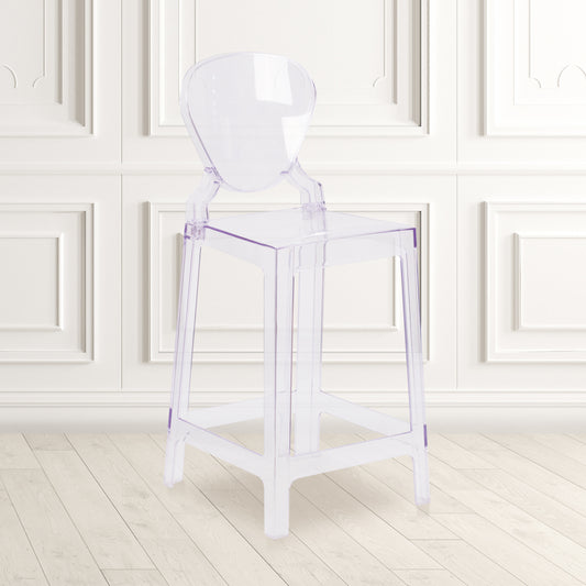 Theo Ghost Counter Stool with Tear Back in Transparent Crystal Transparent Crystal