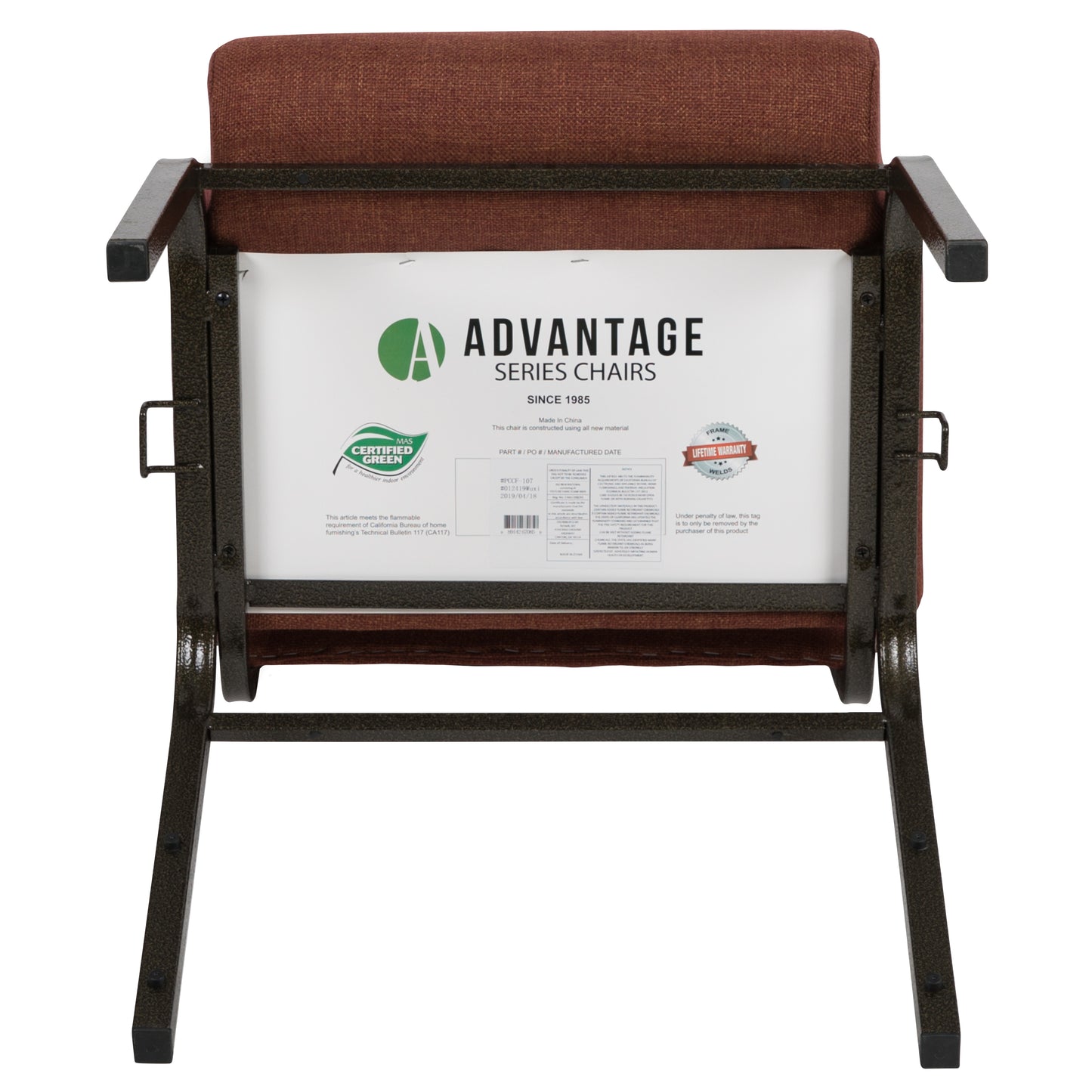 Advantage 20.5 in. Cinnamon Molded Foam Church Chair Cinnamon Fabric/Gold Vein Frame