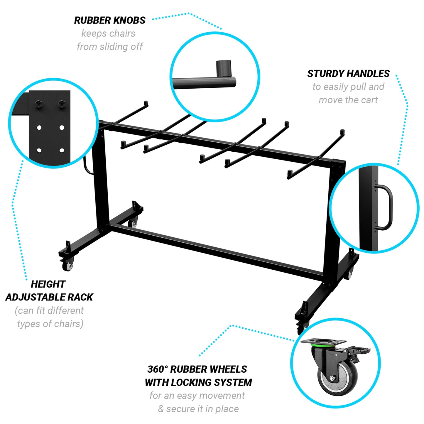 Hawkins Heavy Duty Folding Table and Chairs Mobile Cart-Locking Wheels, Holds up to 42 Folding Chairs or 12 Tables, Black Black