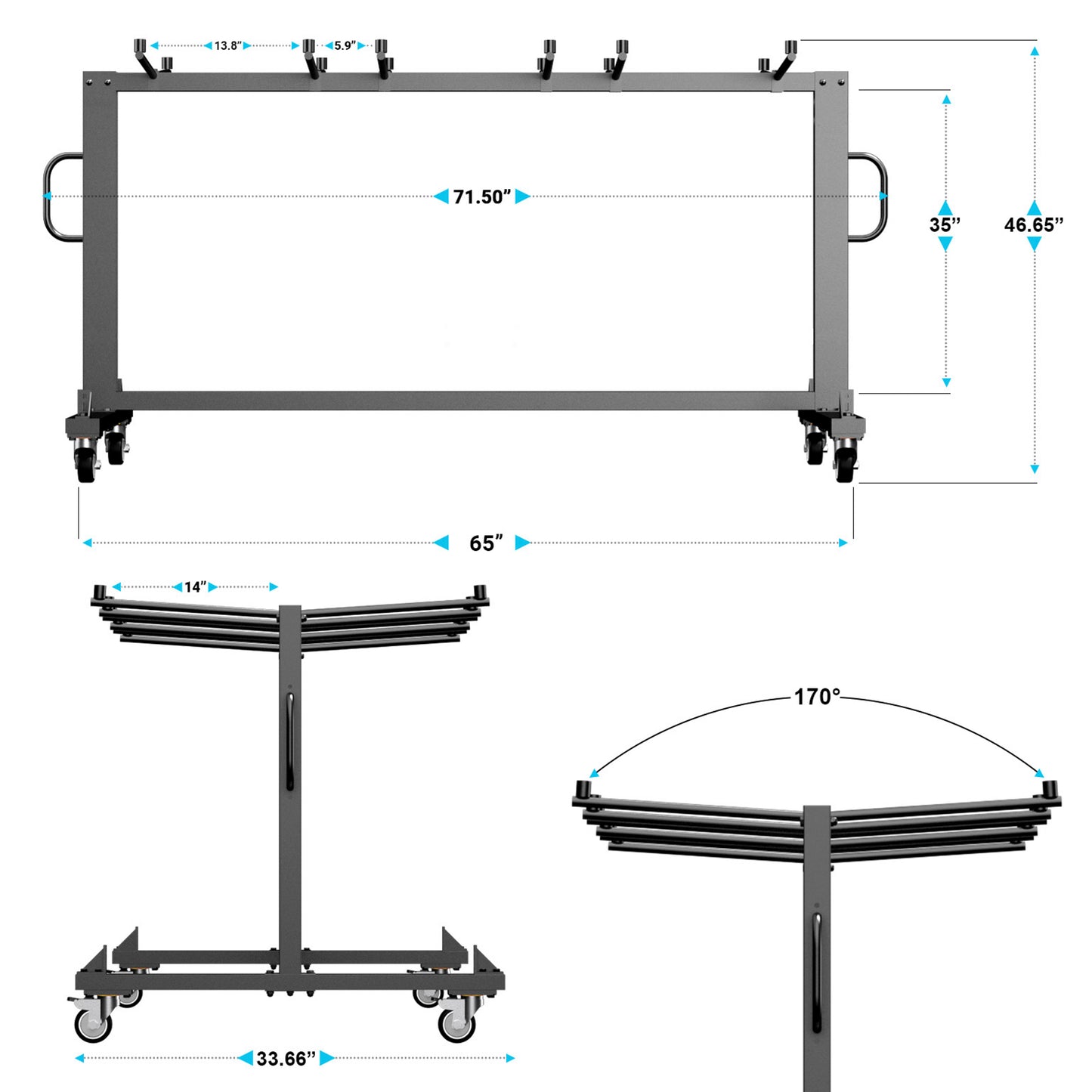 Hawkins Heavy Duty Folding Table and Chairs Mobile Cart-Locking Wheels, Holds up to 42 Folding Chairs or 12 Tables, Black Black