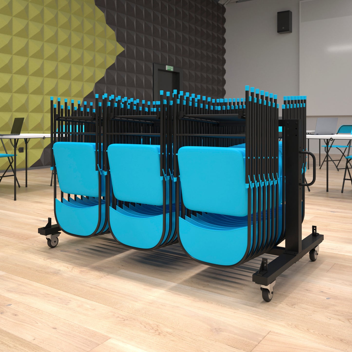 Hawkins Heavy Duty Folding Table and Chairs Mobile Cart-Locking Wheels, Holds up to 42 Folding Chairs or 12 Tables, Black Black