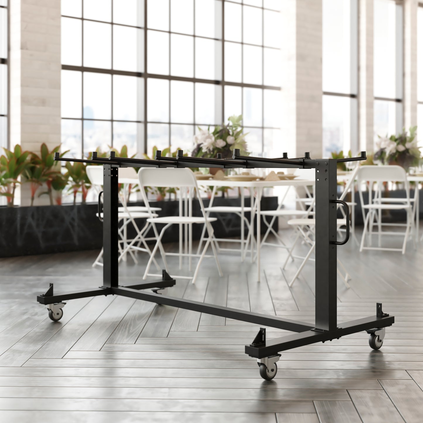 Hawkins Heavy Duty Folding Table and Chairs Mobile Cart-Locking Wheels, Holds up to 42 Folding Chairs or 12 Tables, Black Black