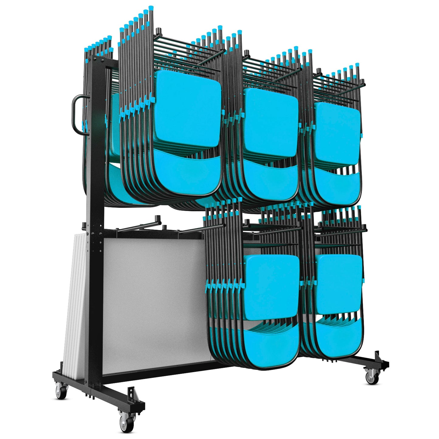 Hawkins Heavy Duty Folding Table and Chairs Mobile Cart-Locking Wheels, Outdoor Cover, Holds up to 84 Folding Chairs or 42 Chairs and 12 Tables, Black Black
