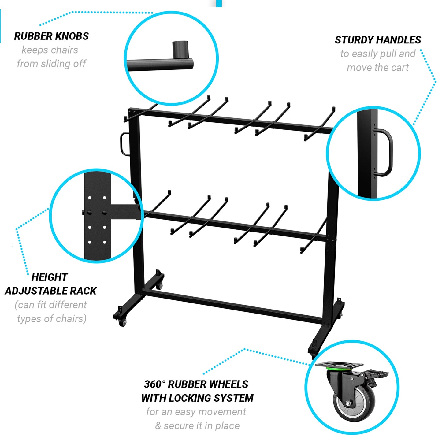 Hawkins Heavy Duty Folding Table and Chairs Mobile Cart-Locking Wheels, Outdoor Cover, Holds up to 84 Folding Chairs or 42 Chairs and 12 Tables, Black Black