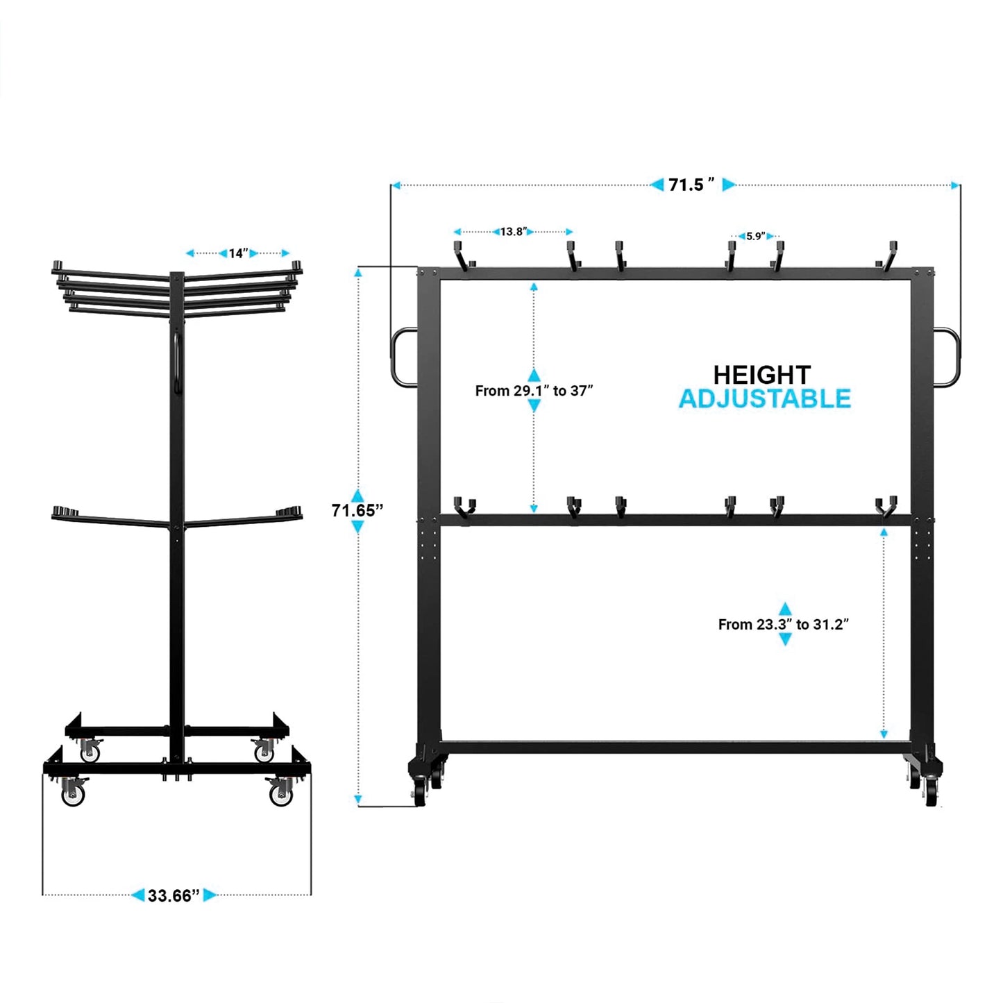 Hawkins Heavy Duty Folding Table and Chairs Mobile Cart-Locking Wheels, Outdoor Cover, Holds up to 84 Folding Chairs or 42 Chairs and 12 Tables, Black Black