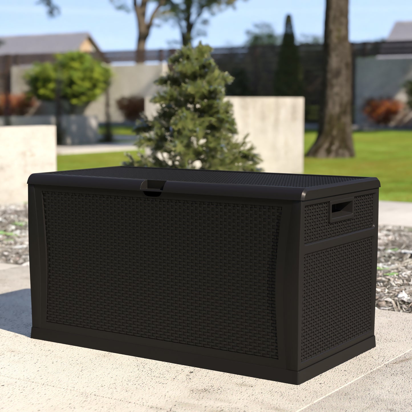 Nobu 120 Gallon Plastic Deck Box - Outdoor Waterproof Storage Box for Patio Cushions, Garden Tools and Pool Toys, Black Black