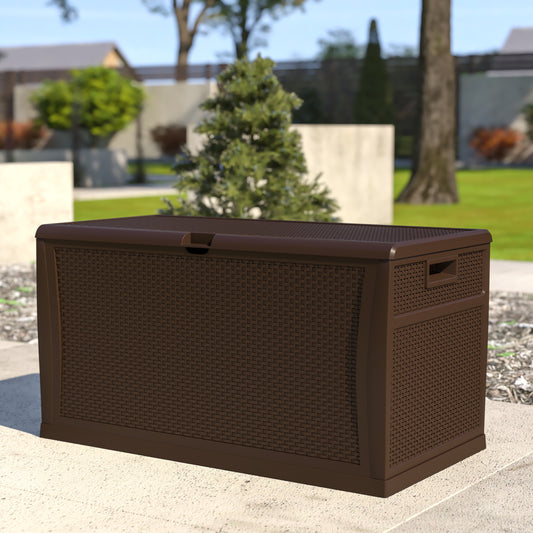 Nobu 120 Gallon Plastic Deck Box - Outdoor Waterproof Storage Box for Patio Cushions, Garden Tools and Pool Toys, Brown Brown