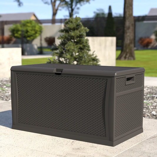 Nobu 120 Gallon Plastic Deck Box - Outdoor Waterproof Storage Box for Patio Cushions, Garden Tools and Pool Toys, Gray Gray
