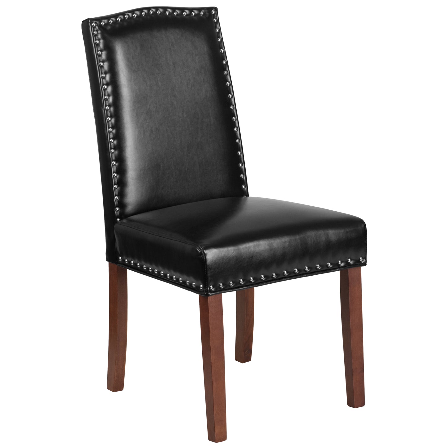 HERCULES Hampton Hill Series Black LeatherSoft Parsons Chair with Silver Accent Nail Trim Black LeatherSoft