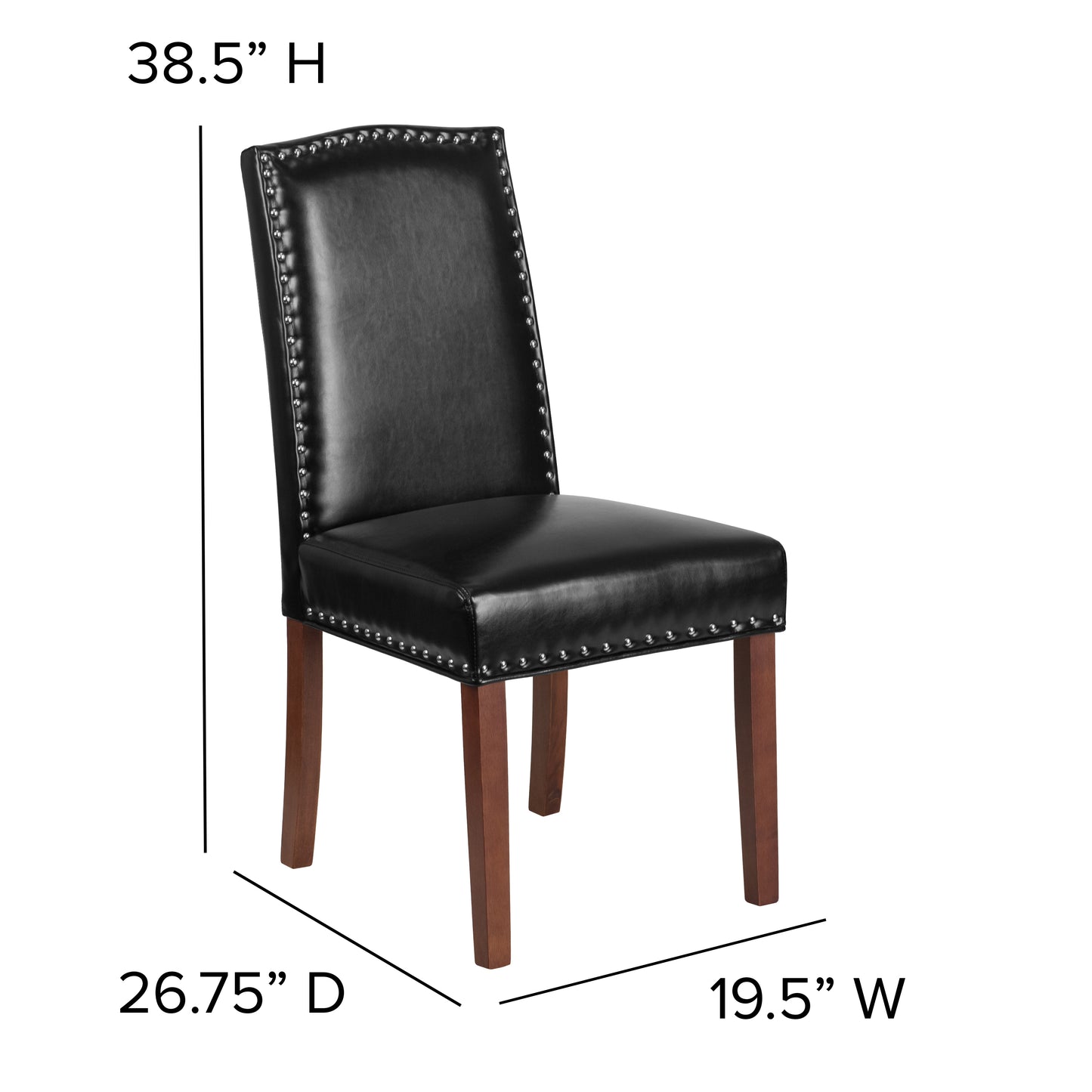 HERCULES Hampton Hill Series Black LeatherSoft Parsons Chair with Silver Accent Nail Trim Black LeatherSoft