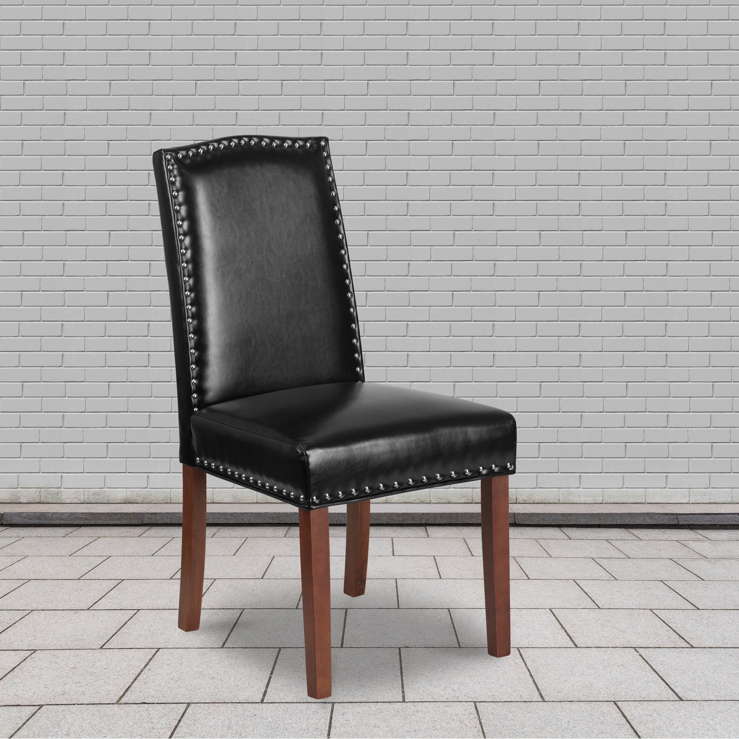 HERCULES Hampton Hill Series Black LeatherSoft Parsons Chair with Silver Accent Nail Trim Black LeatherSoft