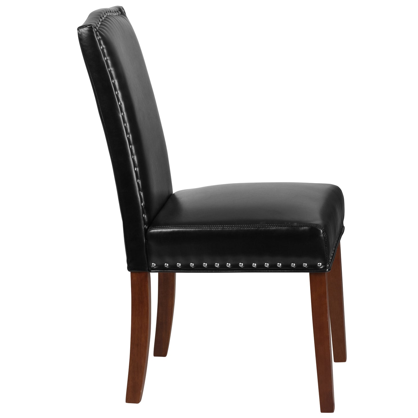 HERCULES Hampton Hill Series Black LeatherSoft Parsons Chair with Silver Accent Nail Trim Black LeatherSoft