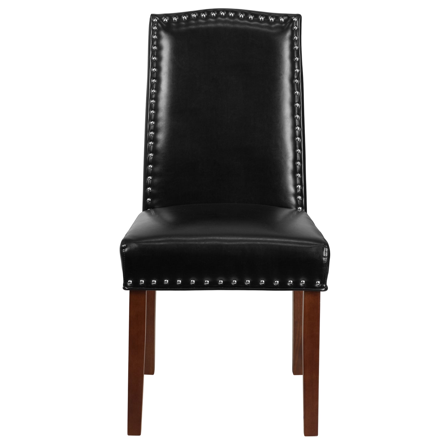 HERCULES Hampton Hill Series Black LeatherSoft Parsons Chair with Silver Accent Nail Trim Black LeatherSoft