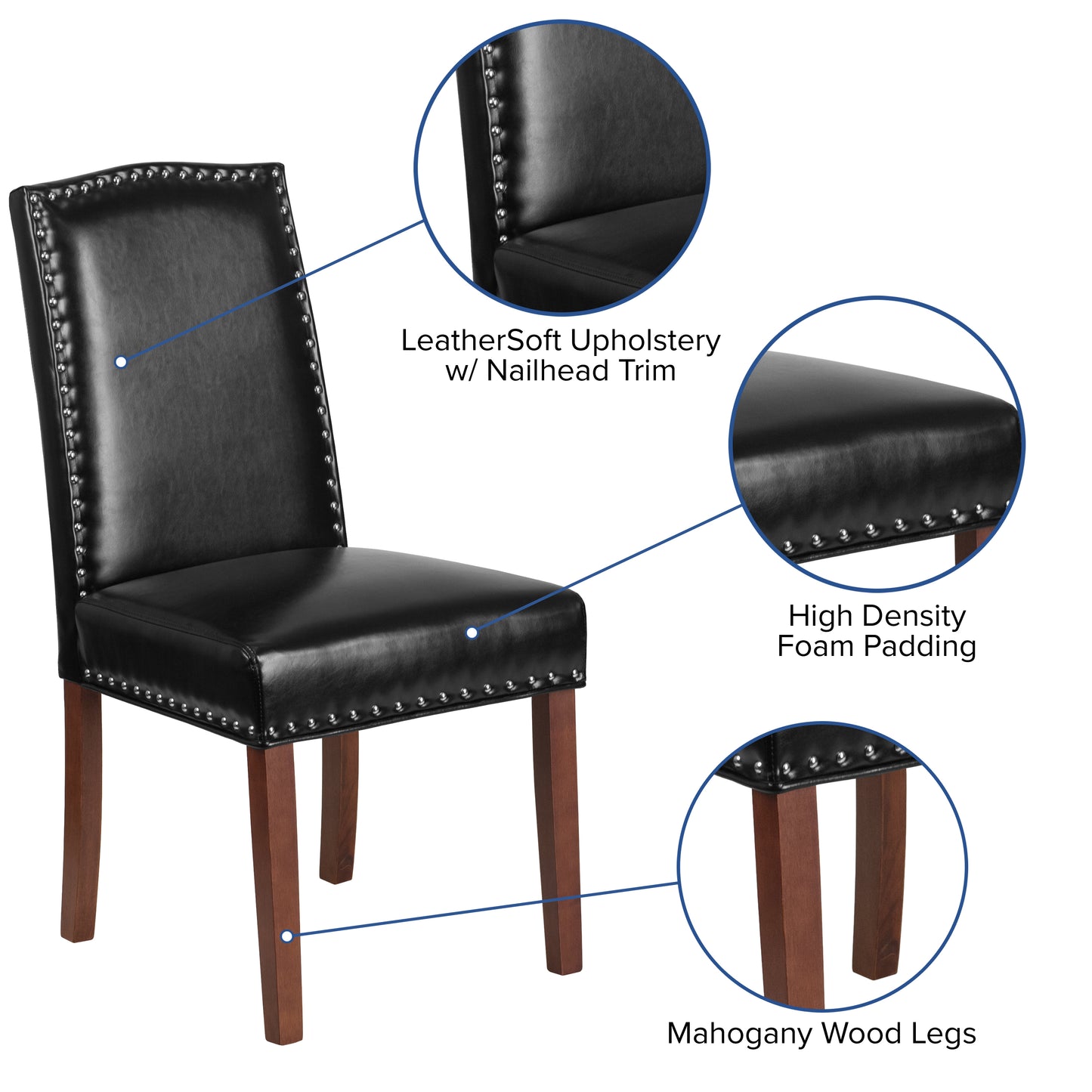 HERCULES Hampton Hill Series Black LeatherSoft Parsons Chair with Silver Accent Nail Trim Black LeatherSoft