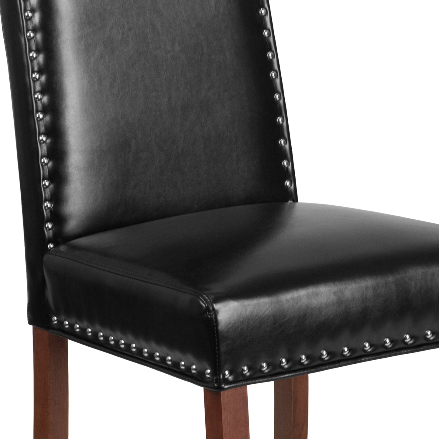 HERCULES Hampton Hill Series Black LeatherSoft Parsons Chair with Silver Accent Nail Trim Black LeatherSoft