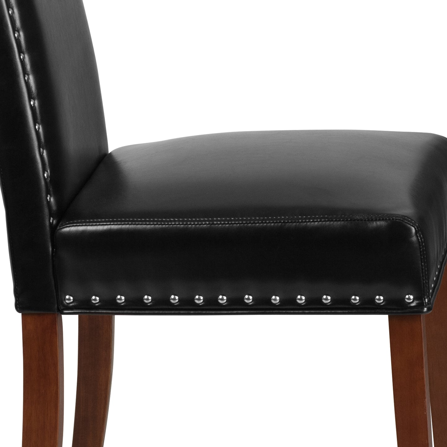 HERCULES Hampton Hill Series Black LeatherSoft Parsons Chair with Silver Accent Nail Trim Black LeatherSoft
