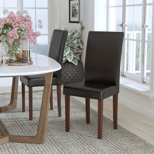 Greenwich Series Black LeatherSoft Upholstered Panel Back Mid-Century Parsons Dining Chair Black LeatherSoft