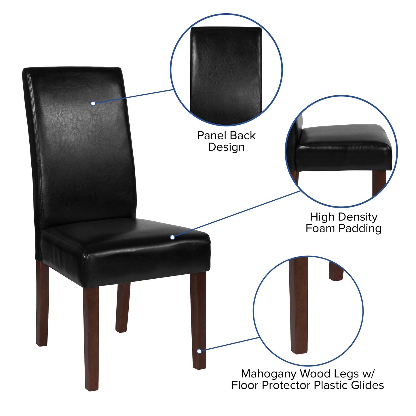 Greenwich Series Black LeatherSoft Upholstered Panel Back Mid-Century Parsons Dining Chair Black LeatherSoft QY-A37-9061-BKL-GG