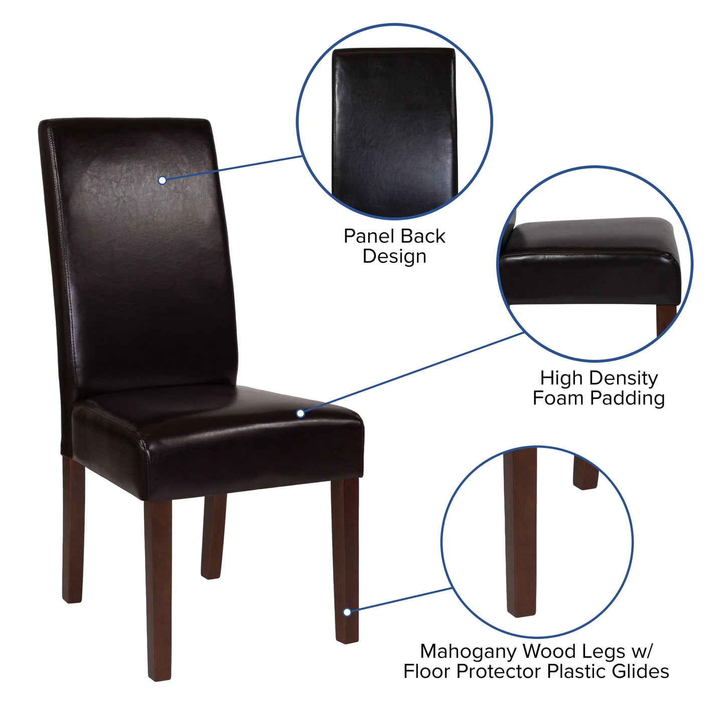 Greenwich Series Brown LeatherSoft Upholstered Panel Back Mid-Century Parsons Dining Chair Brown LeatherSoft