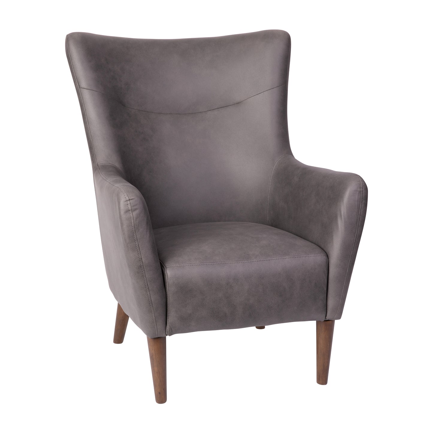 Connor Traditional Wingback Accent Chair, Commercial Grade Faux Leather Upholstery and Wooden Frame and Legs, Dark Gray Dark Gray