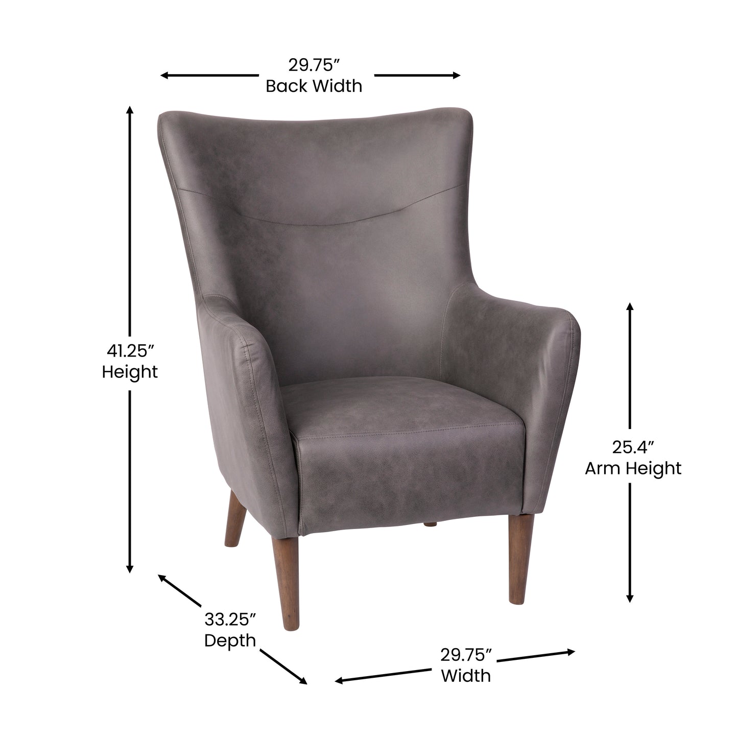 Connor Traditional Wingback Accent Chair, Commercial Grade Faux Leather Upholstery and Wooden Frame and Legs, Dark Gray Dark Gray