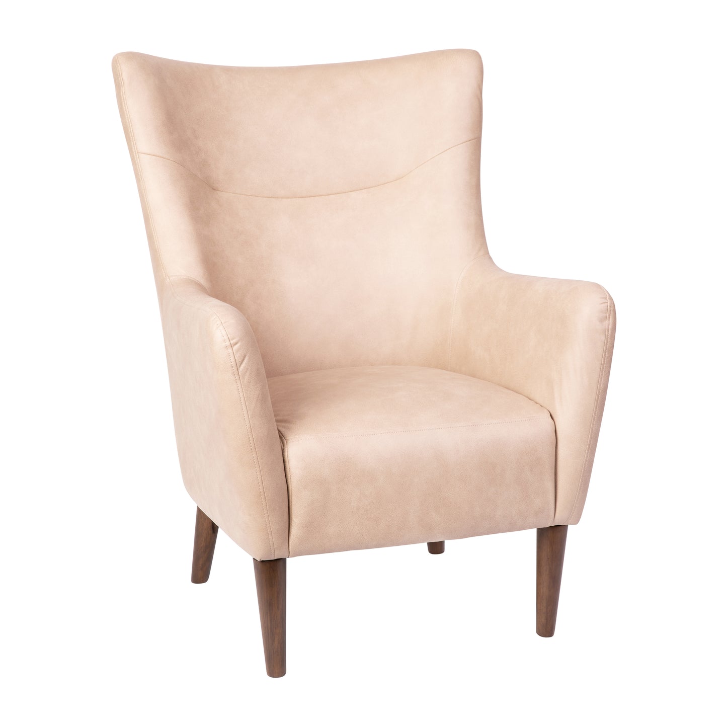 Connor Traditional Wingback Accent Chair, Commercial Grade Faux Leather Upholstery and Wooden Frame and Legs, Light Brown Light Brown