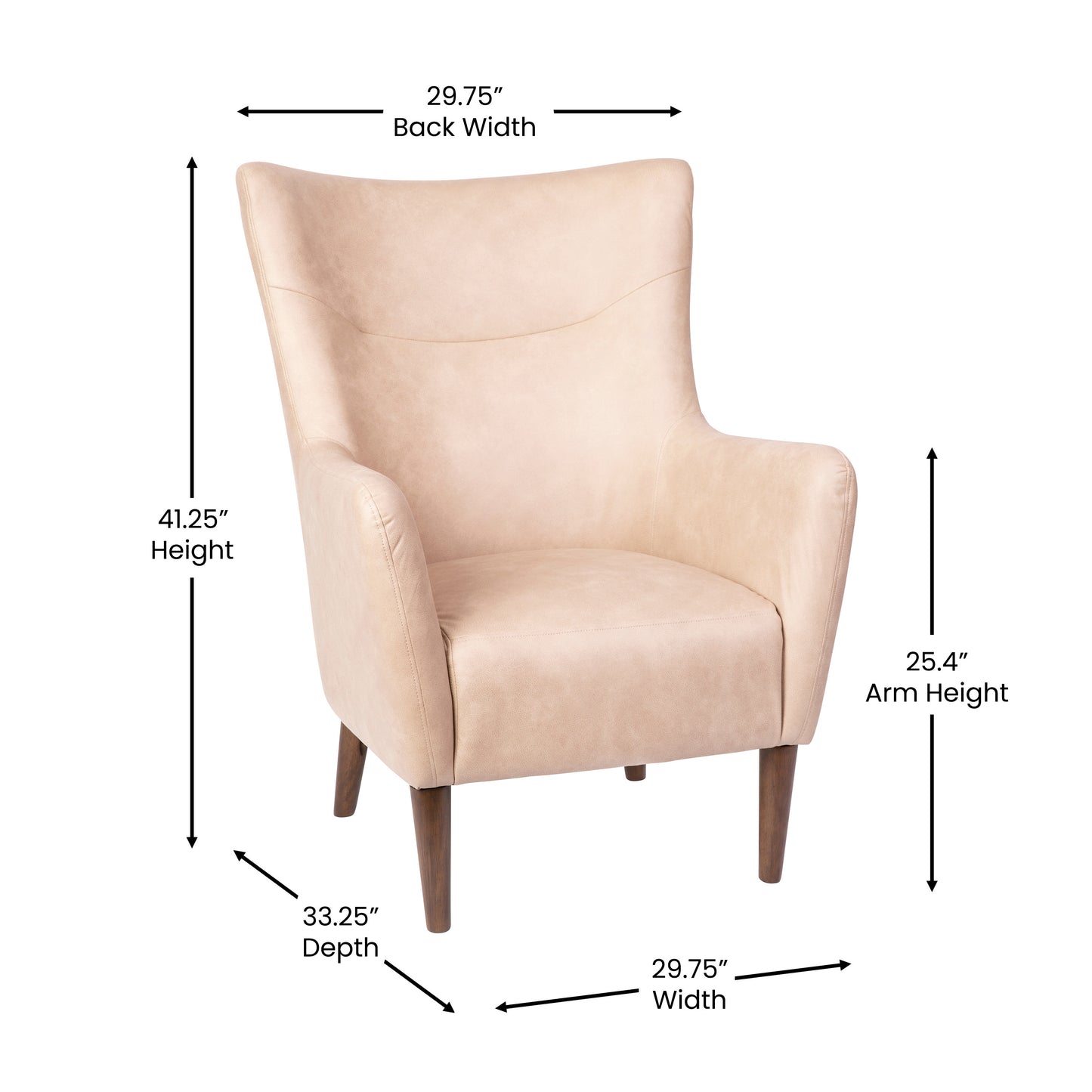 Connor Traditional Wingback Accent Chair, Commercial Grade Faux Leather Upholstery and Wooden Frame and Legs, Light Brown Light Brown