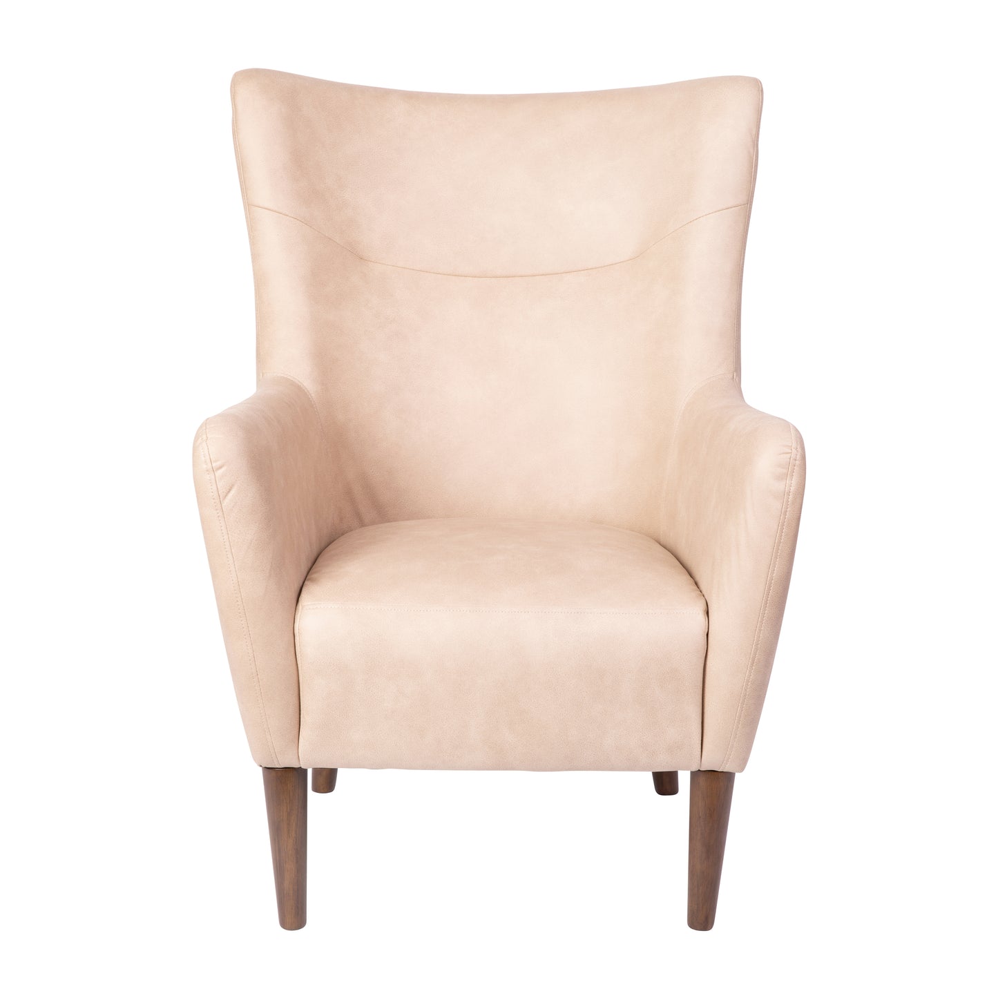 Connor Traditional Wingback Accent Chair, Commercial Grade Faux Leather Upholstery and Wooden Frame and Legs, Light Brown Light Brown