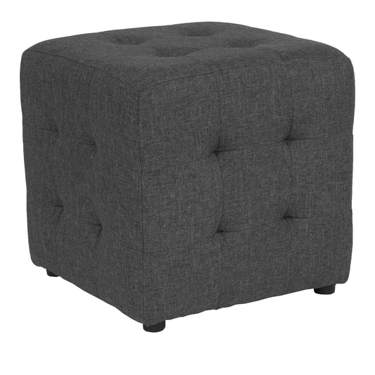 Avendale Tufted Upholstered Ottoman Pouf in Dark Gray Fabric Dark Gray Fabric QY-S02-DGY-GG