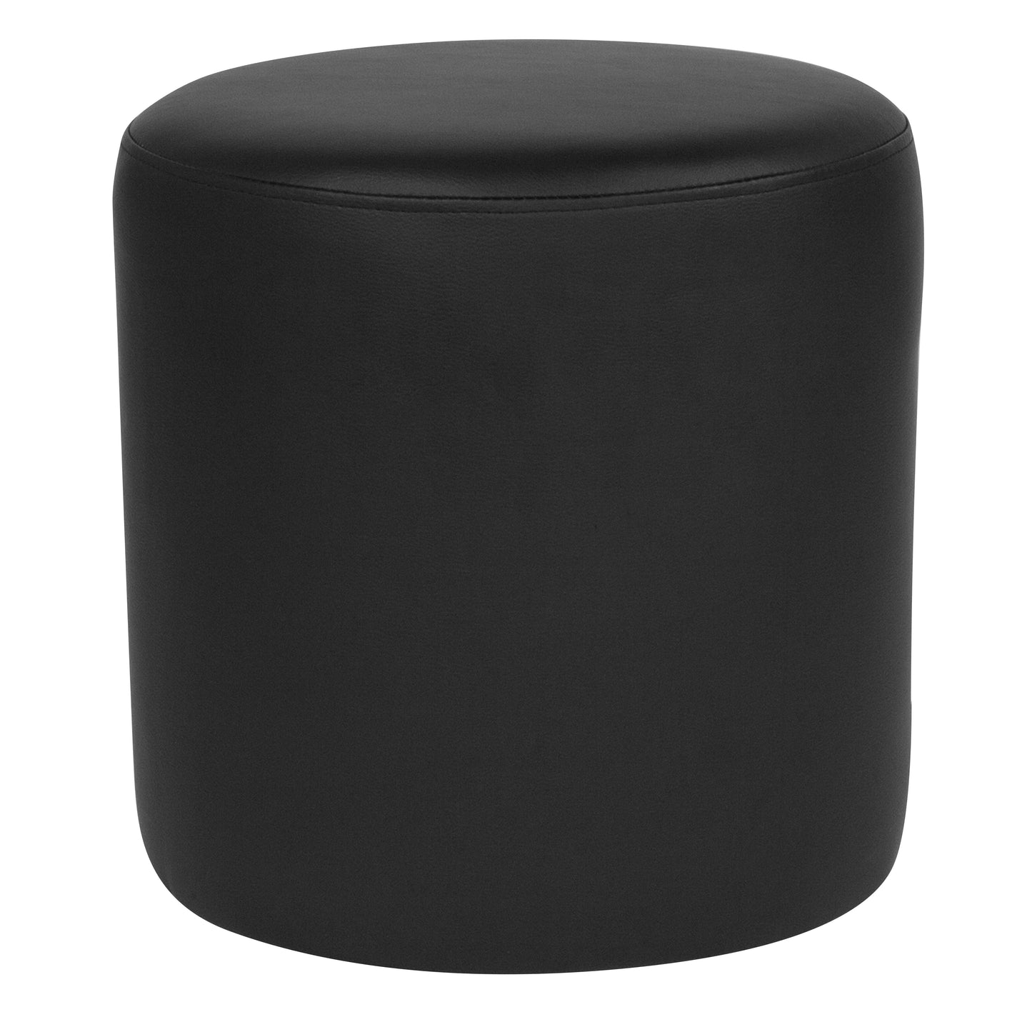 Barrington Upholstered Round Ottoman Pouf in Black LeatherSoft Black LeatherSoft