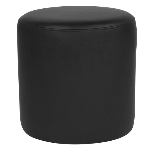 Barrington Upholstered Round Ottoman Pouf in Black LeatherSoft Black LeatherSoft QY-S10-5001-1-BKL-GG