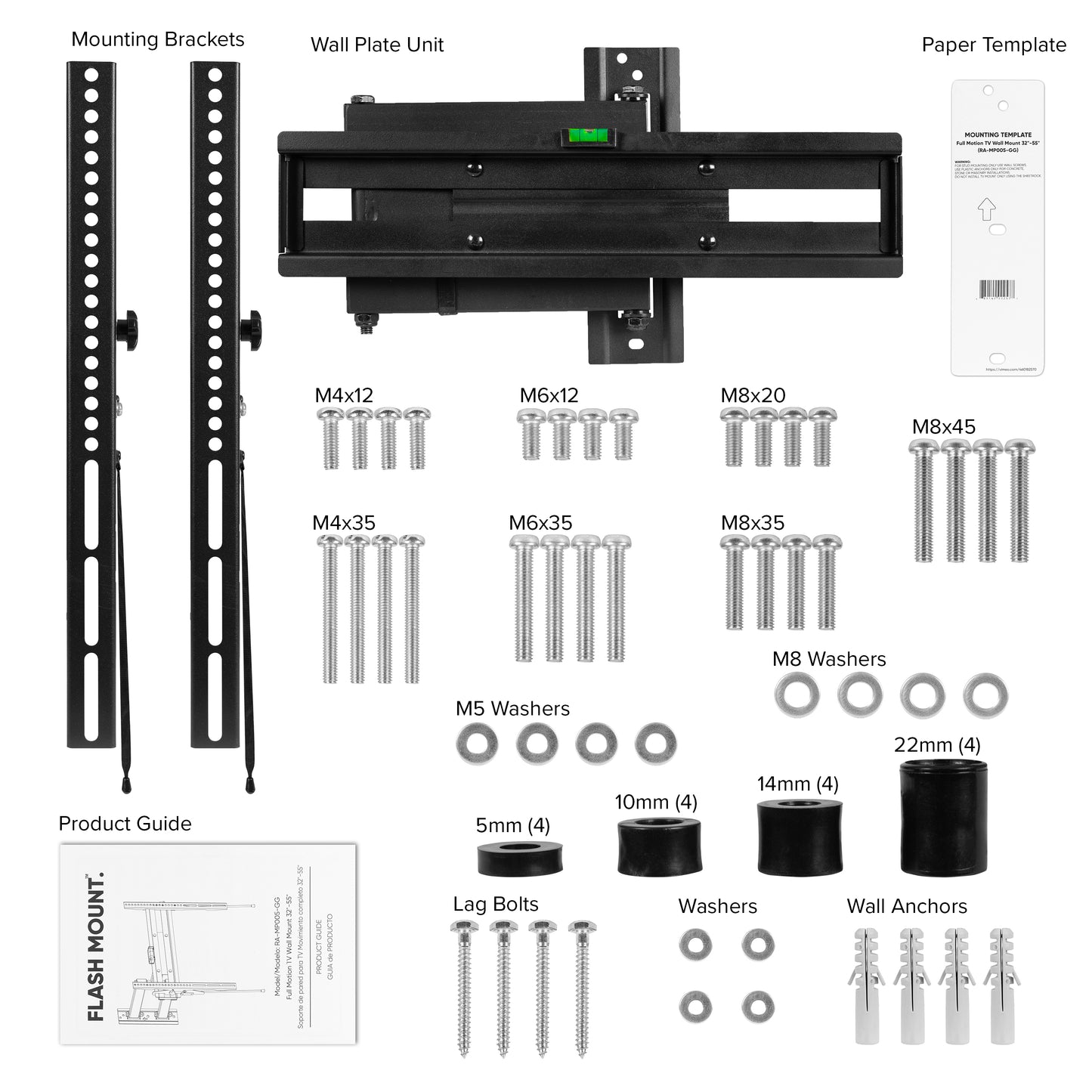 FLASH MOUNT Full Motion TV Wall Mount - Built-In Level - Fits most TV's 32" - 55" (Weight Cap 55LB) Black RA-MP005-GG