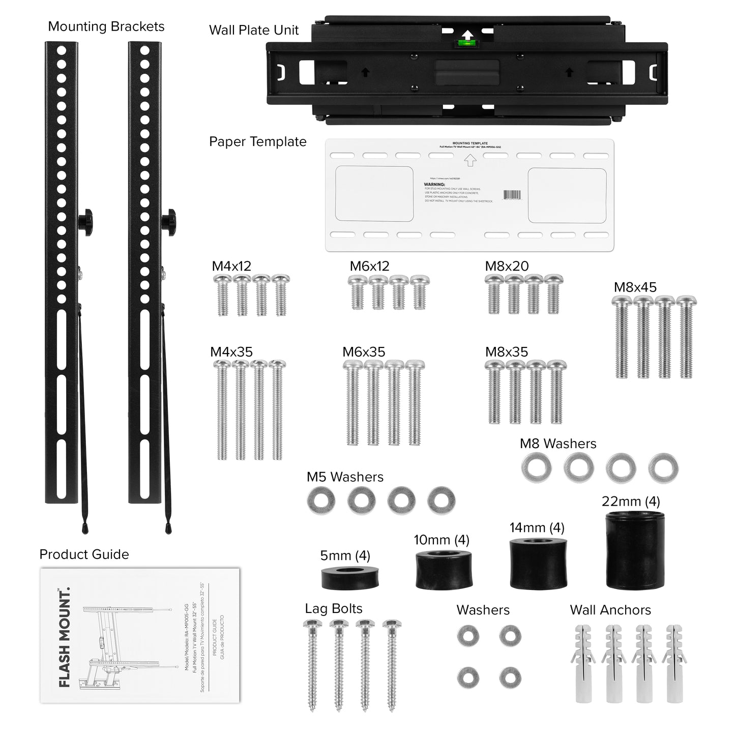 FLASH MOUNT Full Motion TV Wall Mount - Built-In Level - Fit most TV's 40" - 84" (Weight Cap 100LB) Black RA-MP006-GG